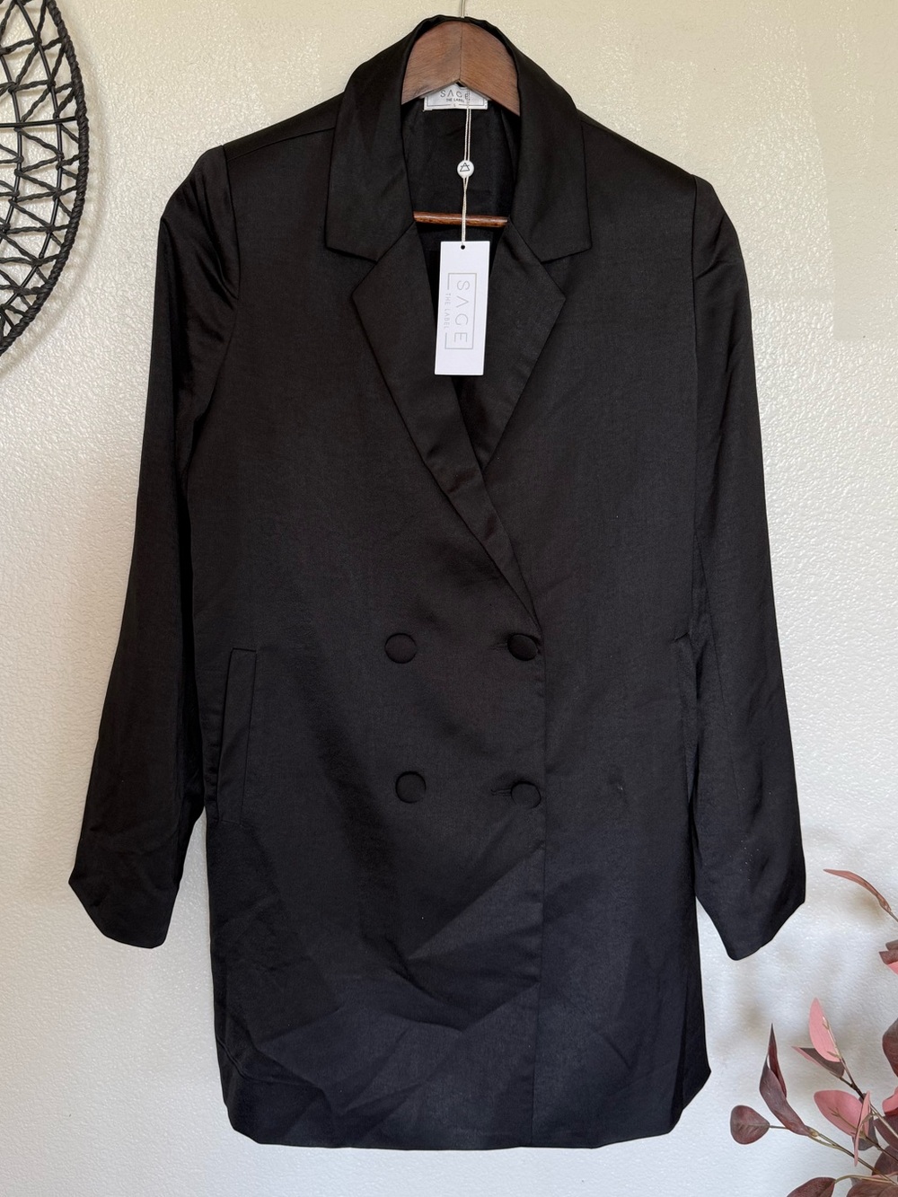 Sage Black Double-Breasted Mini Dress Blazer